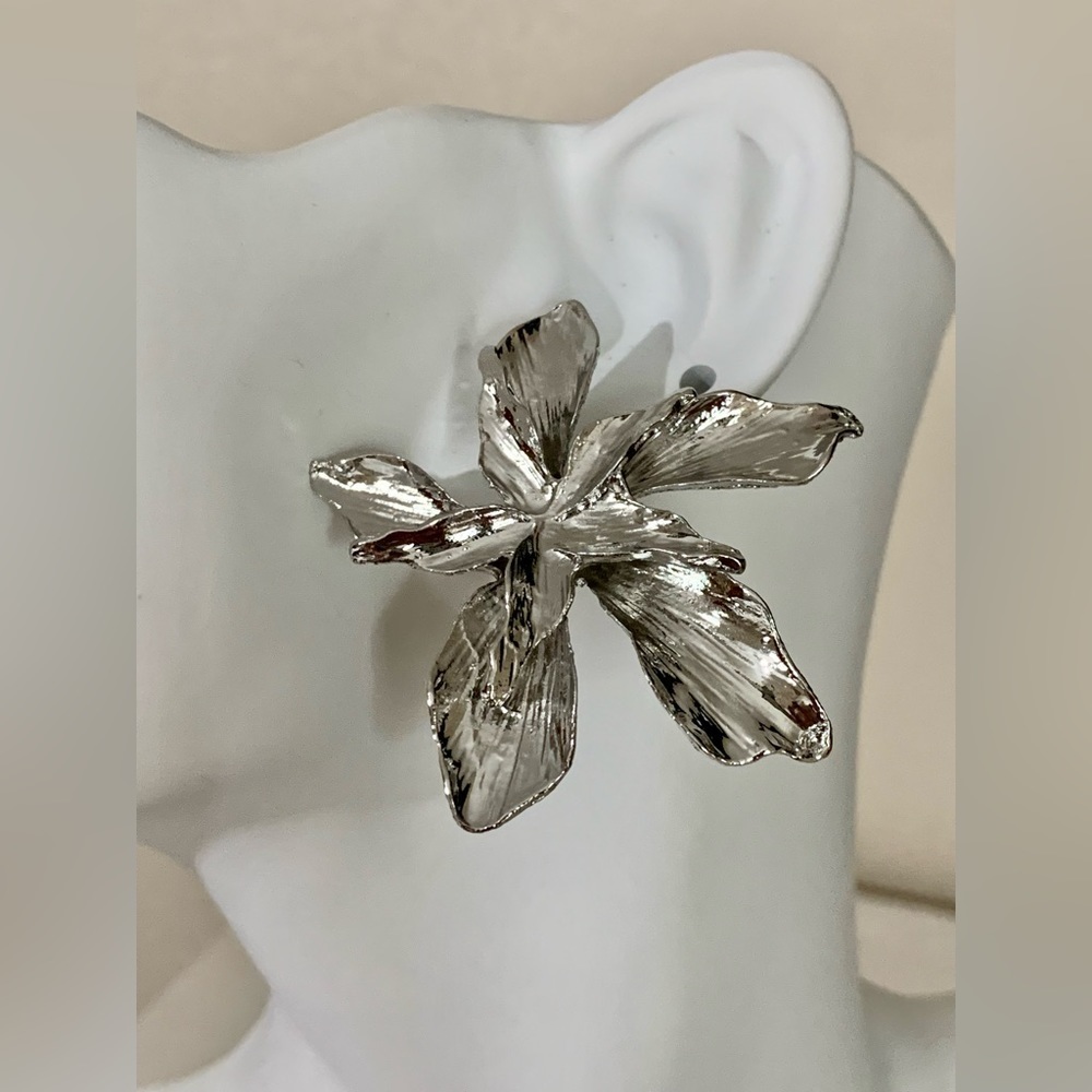 Large silver leaf earrings